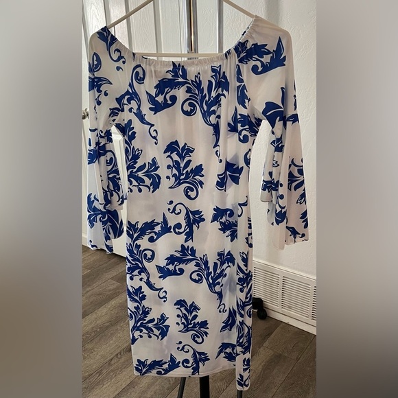 NWT Urban Mix Blue & White Women’s Midi Dress size Large - Picture 1 of 6